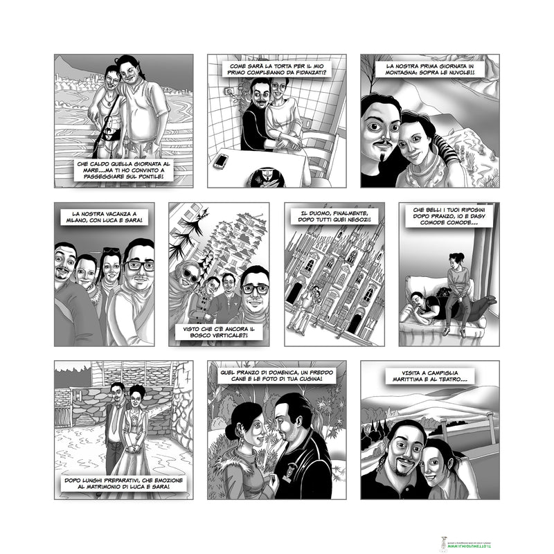 Un fumetto personalizzato su tela per raccontare la storia d'amore tra Arianna e il suo fidanzato